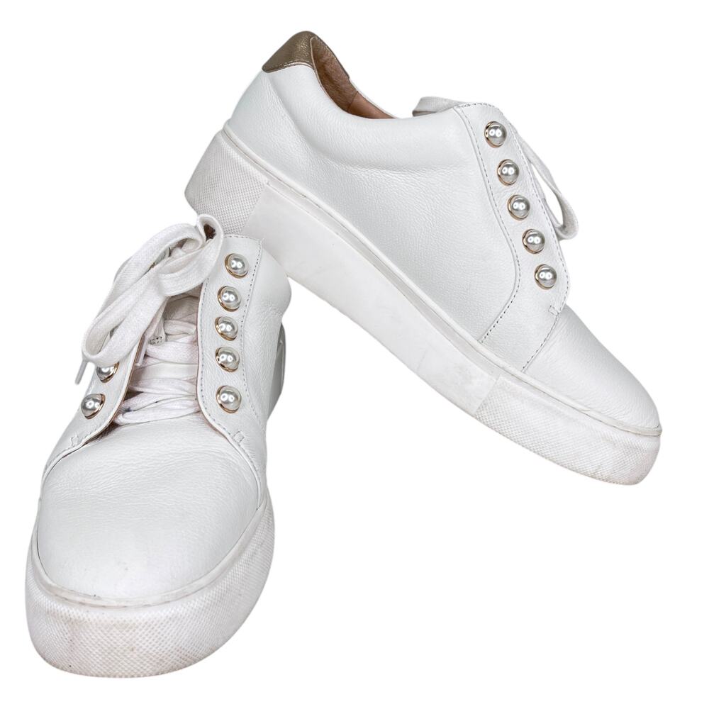 Alex Marie Wrenna Pearl Stud Embellished Leather Platform Sneakers 9M